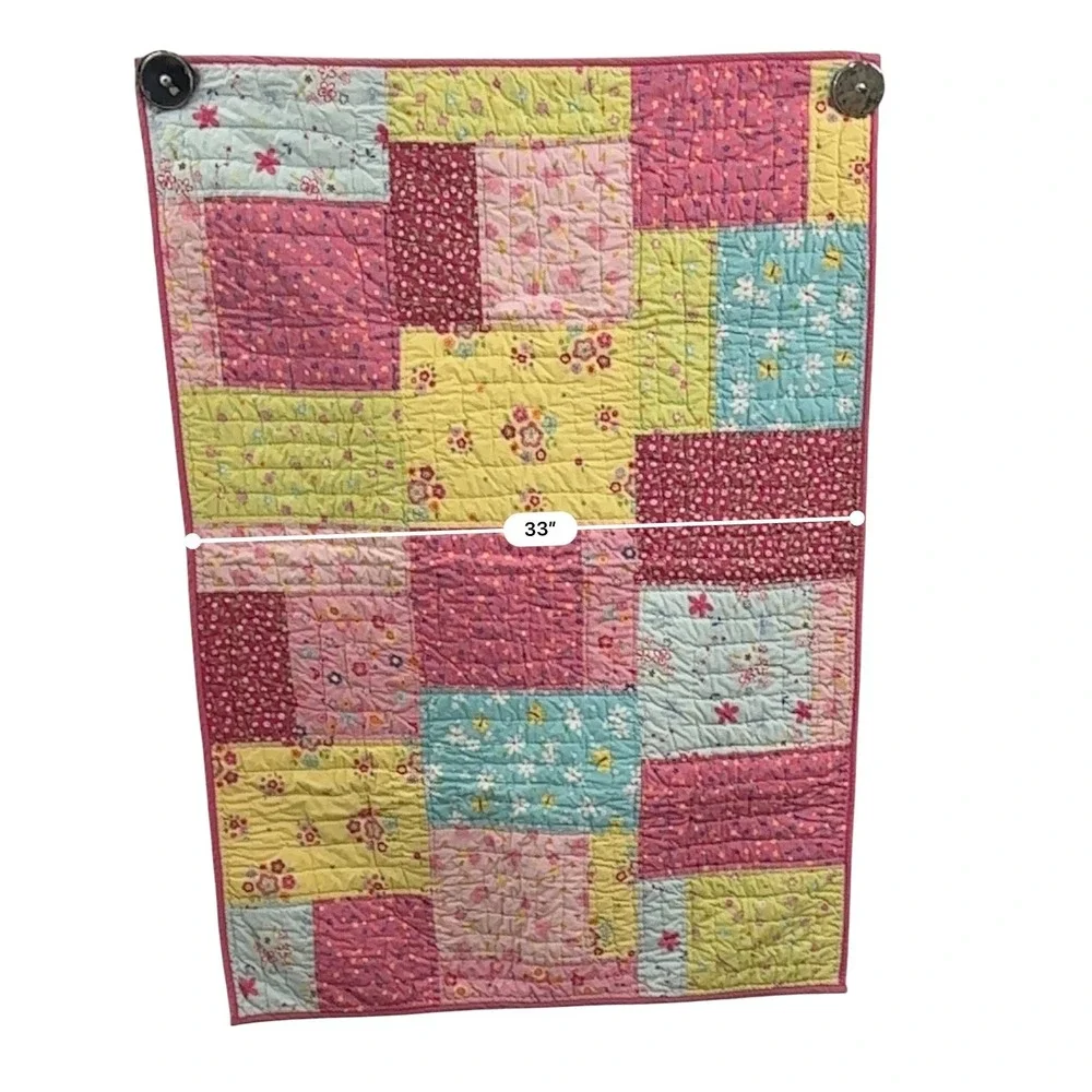 Pottery Barn Kids Patchwork Floral Butterfly Quilt Wall Hanging Pink 33x46